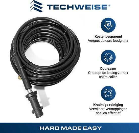 Techweise - Tuyau d'égout pour Kärcher K2 à K7 - 15M - Avec 4 buses haute pression à l'envers