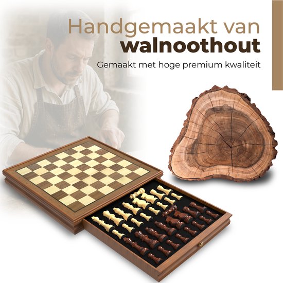 Windsor Luxury Chess Board - avec pièces - 35 cm - Annotations - Jeu d'échecs - Jeu d'échecs magnétique - Jeu d'échecs - Bois