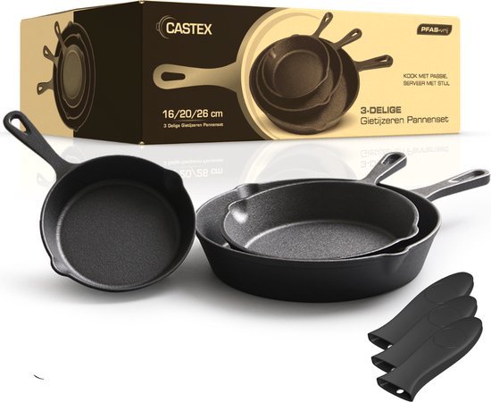 Castex Cast Iron Pan Tri-Set - Poêle en fonte - Poêle à frire - Ensemble de poêles à frire - BBQ - Poêles - Ensemble de poêles - Induction