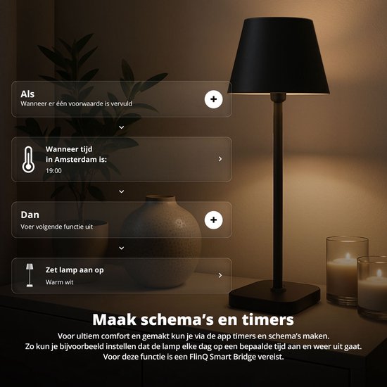 FlinQ Smart Table Lamp Lume - Rechargeable et avec Touch Control - Pour la chambre à coucher et le salon - Lampe sans fil aussi comme lampe de sol - Dimmable et idéale pour la table de chevet - Industriel - Blanc