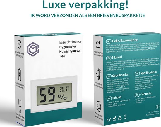 Ease Electronicz Hygromètre - Station météo - Humidimètre - Thermomètre d'intérieur - Piles incluses