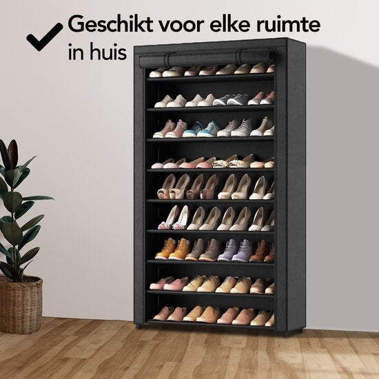 Brixy Shoe Rack XXL - Armoire à chaussures à 9 niveaux - Jusqu'à 54 paires de chaussures - 160x100x28cm - Noir