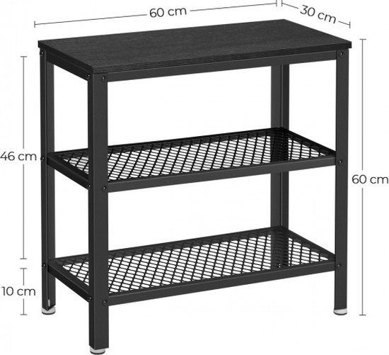 O'DADDY® Table murale - Table d'appoint industrielle - avec 2 étagères en filet - Table d'appoint 60x30x60 cm - Table de salle - couleur noir/gris foncé