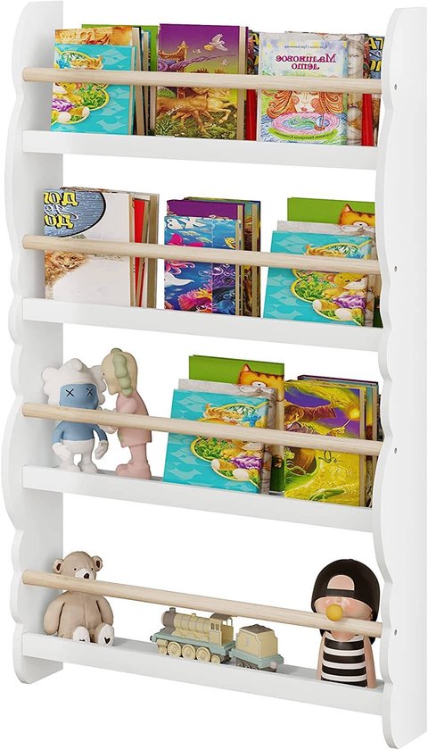 Support mural de livres pour enfants Woltu 98x60x14,5 cm Vert ou blanc avec aspect chêne - Support de rangement Montessori pour chambre d'enfant