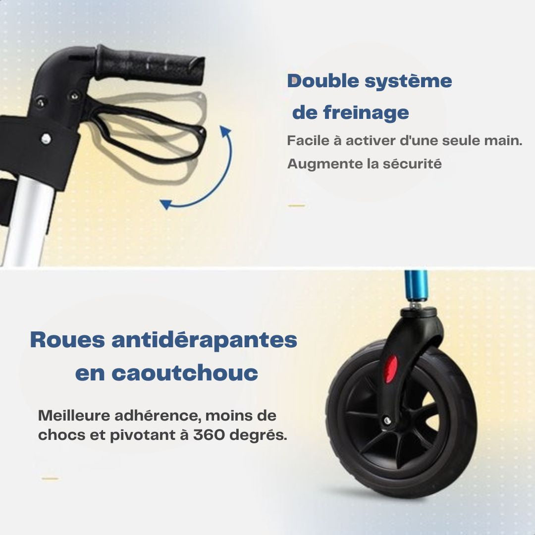 Déambulateur SafeLife pliable avec fonction siège - pour usage intérieur et extérieur - 61CM x 70CM x 82-95CM - Bleu