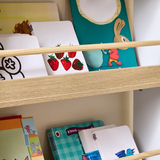 SoBuy KMB121-WN Bibliothèque pour enfants, 4 niveaux, meubles, jouets, bibliothèque, meuble de rangement, étagère, chambre, blanc/naturel, 60 x 15 x 130,5 cm