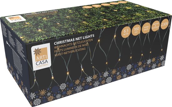 Arti Casa Christmas Grid Lights - 6.5m Christmas Lights Outdoor With 160 LED Lights - Warm White - Grid Lights For Indoor and Outdoor - 230V