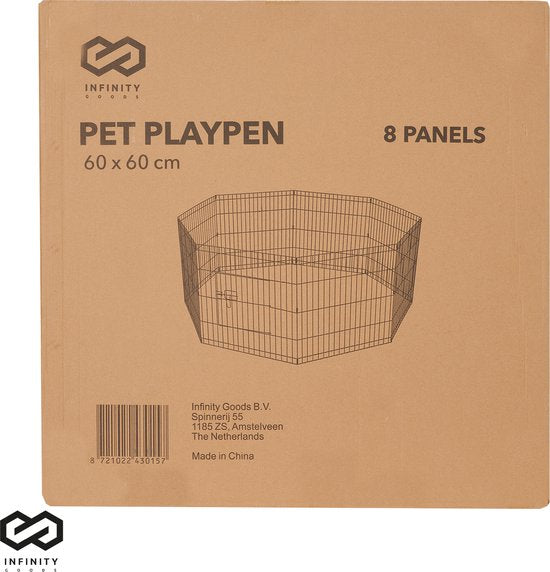Infinity Goods Parc à chiots - Parc à chiens - 8 panneaux - 60 x 60 CM - 480 CM de circonférence - pliable - avec porte - parc à lapins - noir