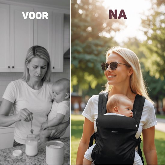 Vulpes Goods® BabyCare - Porte-bébé - Porte-bébé ergonomique 0-36 mois - Porte-bébé ventral de luxe jusqu'à 20 kg - Coton OEKO-TEX® - Confort mains libres - Avec support dorsal et position M - Noir