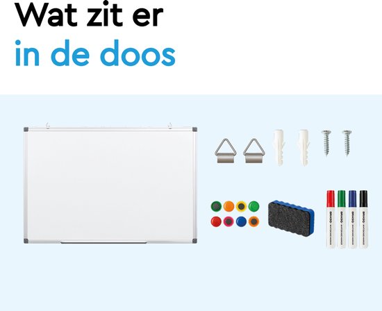 BRASQ Tableau blanc 60×45 cm magnétique - avec accessoires (marqueurs, gomme, aimants) - Tableau noir - Tableau magnétique - Blanc