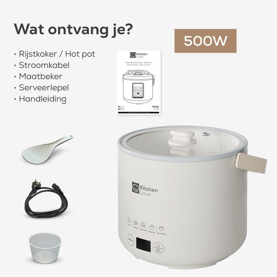 KitchenLove Cuiseur de riz - 0.4L - Multicuiseur - Cuiseur de riz - Mijoteuse - 1 à 2 personnes - Petit - Blanc crème