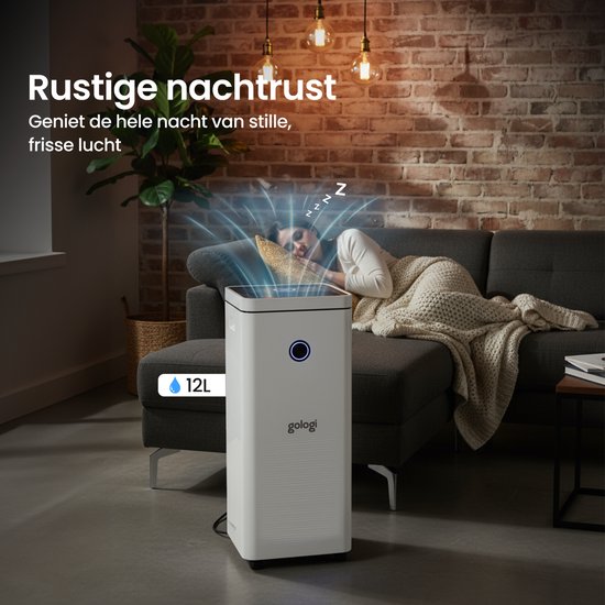 Gologi Déshumidificateur avec application - Déshumidifie jusqu'à 12L par jour - Fonction Lavage-Séchage - Pour la maison - Convient pour la cave, la chambre, la salle de bain et le salon - Déshumidificateur - Dévoreur d'humidité contre la moisissure - Bla