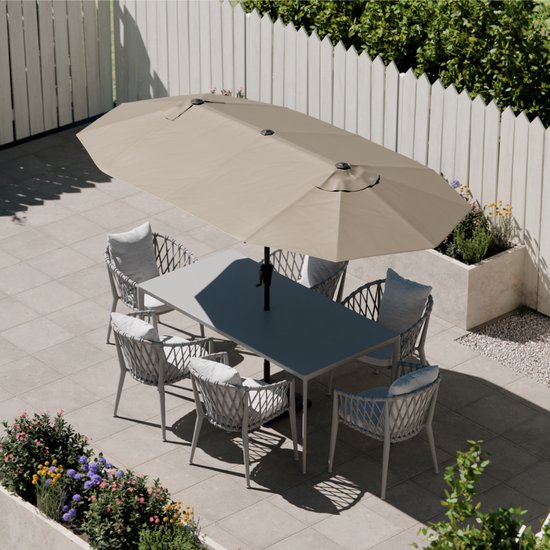 LifeGoods Parasol double - jardin - 160x300cm - jusqu'à 8 personnes - imperméable - UPF50+ - Taupe