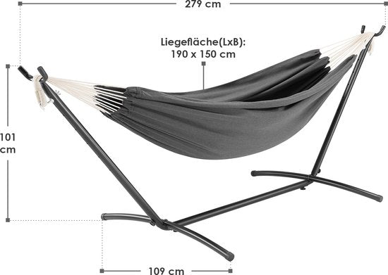 Juskys Hamac Paya - Anthracite - Base et sac de rangement inclus