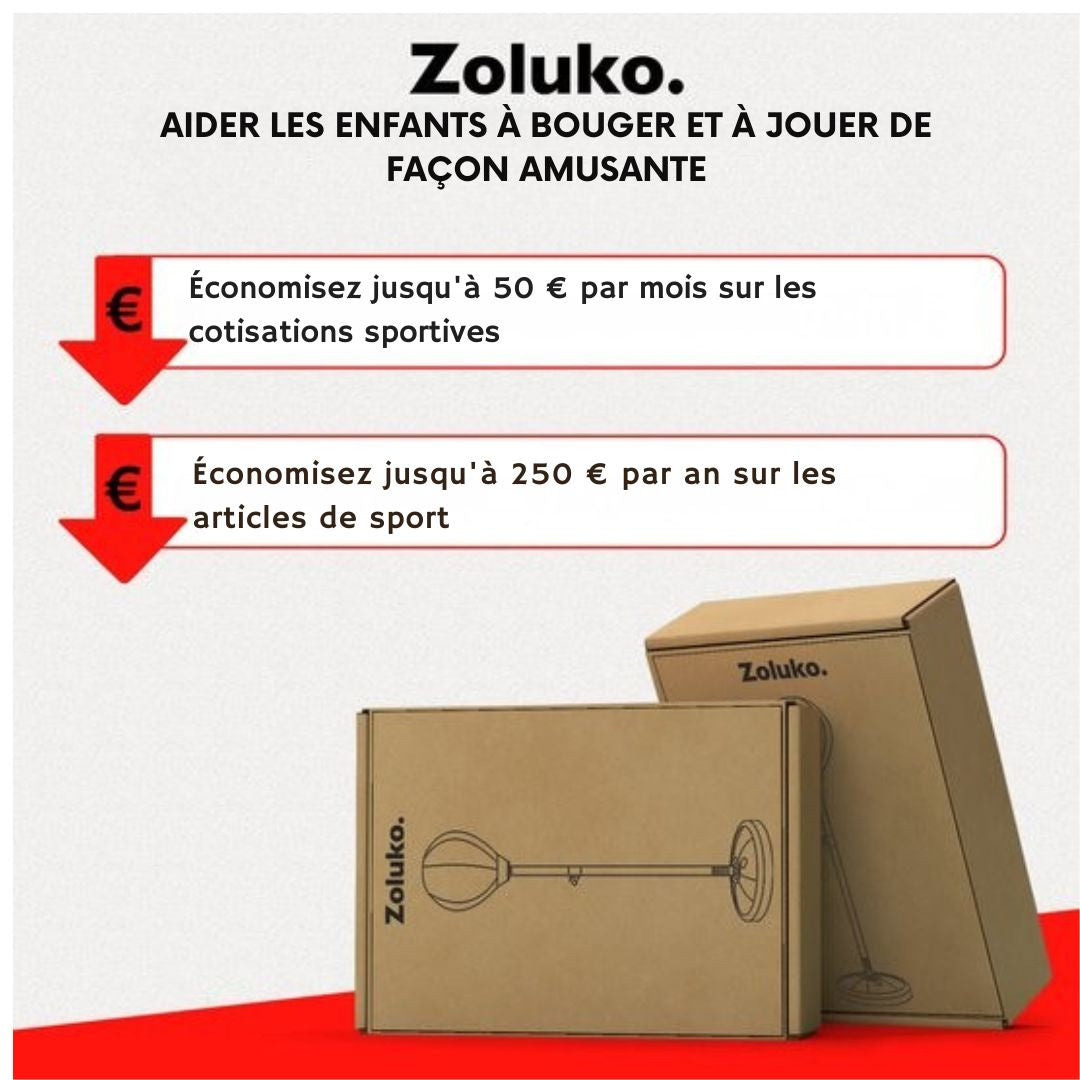 Ballon de boxe sur pied pour enfants Zoluko - Gants de boxe et pompe gonflable inclus - Hauteur réglable - Pour l'intérieur et l'extérieur - noir/rouge