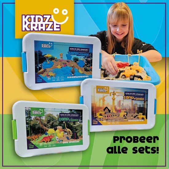 KidzKraze® Building World Play Sand - 1,6 kg de sable brun collant pour l'intérieur - Avec moules et jouets - Boîtier de jeu et de rangement inclus - Sensoriel - Jouets - bac à sable pour enfants - The Big Toy Book 2025