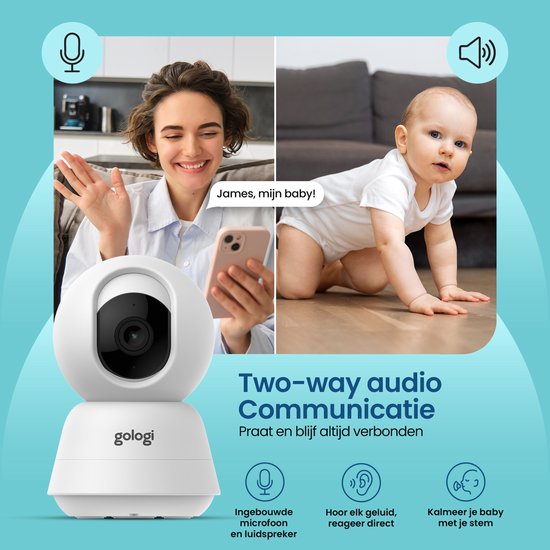 Gologi Baby Monitor avec caméra - Baby Monitor - Baby Camera - Télécommandé via l'application et l'écran - Blanc