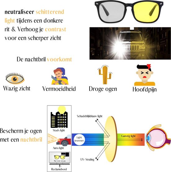 Lunettes de nuit VAIVE pour la conduite de nuit - Conduite sûre - Lunettes de nuit - Lentilles de nuit - Lunettes de nuit pour voiture ou moto - Lunettes de voiture