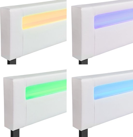 Lit capitonné Paris - 160 x 200 cm - Blanc - Eclairage LED