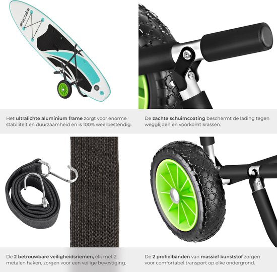 tectake® Chariot de transport pliable pour planche de surf - Espace pour 1 planche - Chariot pour planche de SUP gonflable - Chariot pour canoë ou kayak gonflable - Buggy pour Stand-up Paddle ou planche de surf