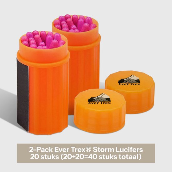 Ever Trex® Storm matches Waterproof 2-Pack - 40 pièces - Emergency - Waterproof - Waterproof - Outdoor Survival - Camper - Briquet - Allume-feu - Camping - Allumettes - Emergency pack