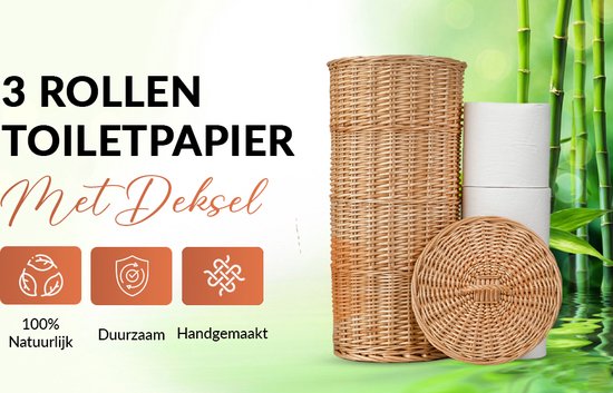Industor® Porte-rouleau de toilette Standing en osier tressé à la main - Porte-rouleau de toilette pour 3 rouleaux avec couvercle - Porte-rouleau de toilette, Accessoires de salle de bain et Décoration
