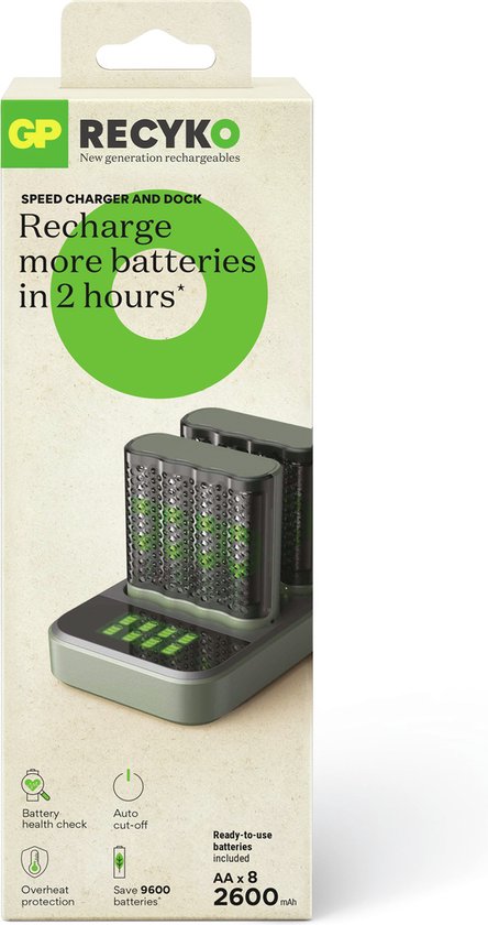GP ReCyko M451D - chargeur rapide AA/AAA + batteries rechargeables 8xAA 2600mAh + station d'accueil