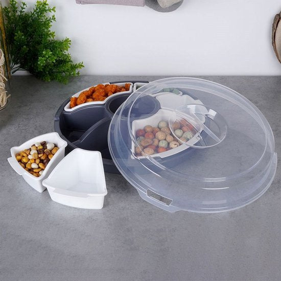 Excellent Houseware Plat de service - gris - compartiment et couvercle - plastique - 33 x 9 cm