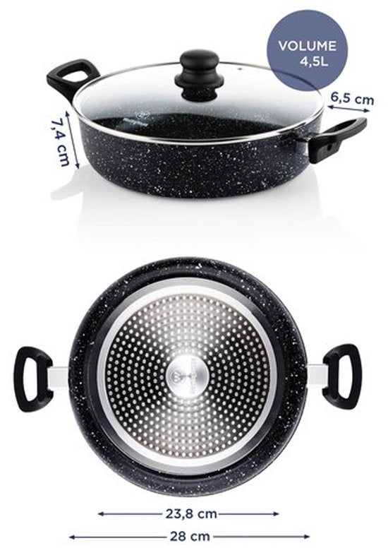 Casserole Westinghouse - Ø 28 cm - Induction - Sans PFOA - Couvercle inclus - Marbre noir