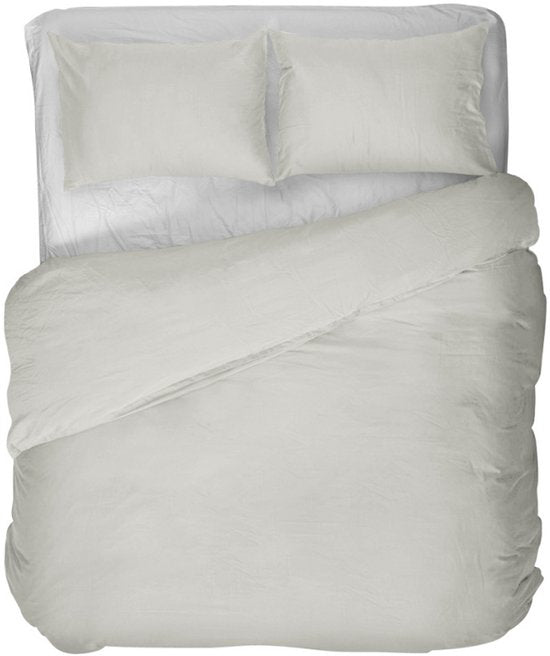 Kayori Saya Housse de couette Satin de coton - 140x200-220 + 1 taie d'oreiller - Simple - Coton biologique - Blanc cassé