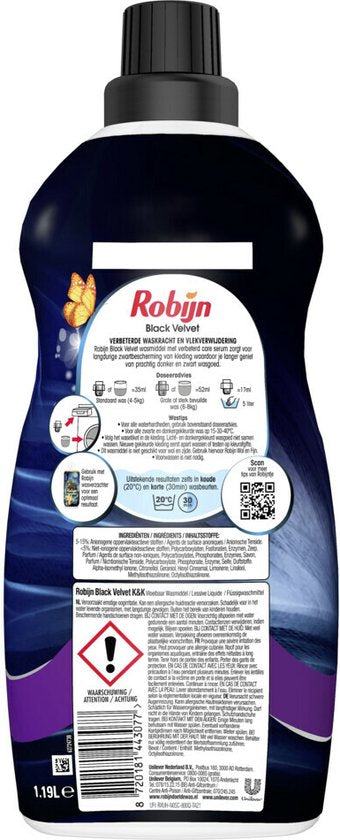 Robijn Klein & Krachtig Détergent Velours noir 34 lavages 1,19 litres