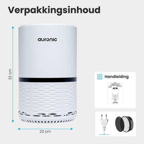 Auronic Air Purifier - Purificateur d'air avec filtre HEPA - Elimine 99.97% - 25W - 3 étapes - Blanc
