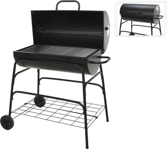 BBQ Collection Barbecue au charbon de bois - avec roues et grille de réchauffage - 100 x 39 x 100 cm - noir