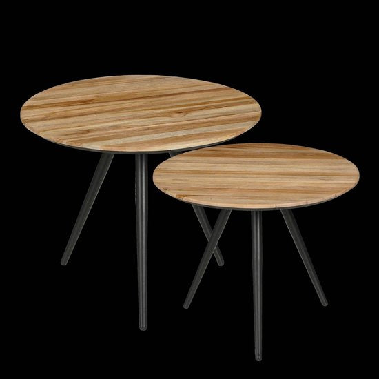 Mica Decorations Table d'appoint Jailey - Lot de 2 - H49 x Ø50 cm - Bois recyclé - Marron