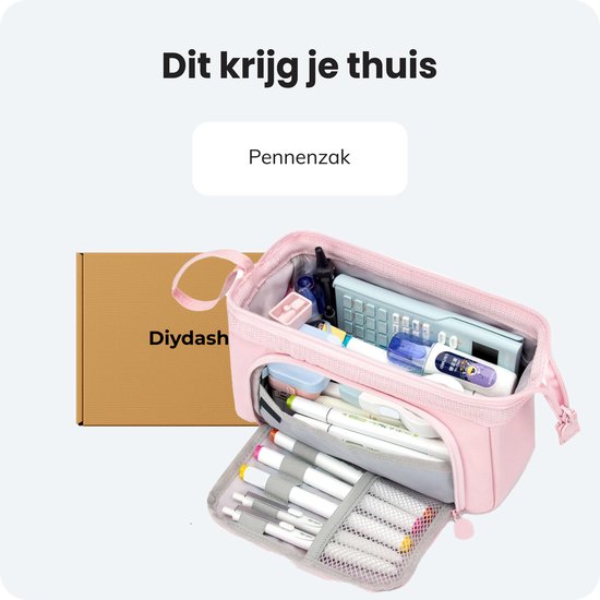 Diydash Trousse à crayons XL - Trousse à crayons - Trousse scolaire - Grande trousse - Fournitures scolaires - Trousse Scolaire - Pour filles, garçons et adultes - Rose