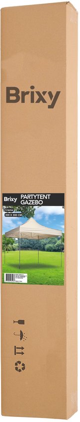 Brixy Party Tent - Pliable - Facile à monter - 3x3m - Imperméable - Pavillon - Sac de transport inclus - Crème