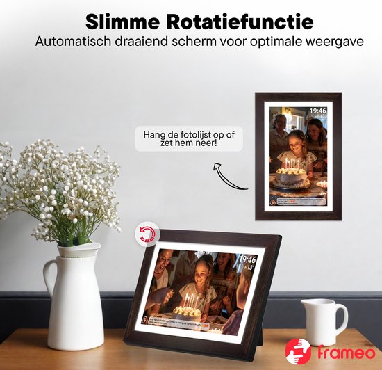 Cadre photo numérique Denver 15,6 pouces - Bois - XL - Full HD - Frameo App - Cadre photo - WiFi - 16GB - IPS Touchscreen - PFF1543DW