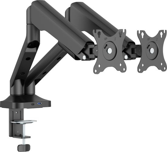 VDD Double Monitor Arm - Support de moniteur - Réglable en hauteur - Pour 2 écrans - Design ergonomique - Noir