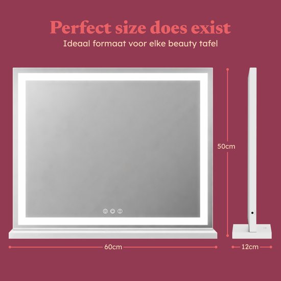 Fraay® Hollywood Mirror with Lighting 60x50cm - 3 Light Stages - Make-up Mirror with 10x Magnification Mirror - LED Strip Lighting Dimmable - Incl. 2 Beauty Blenders and Powder puff