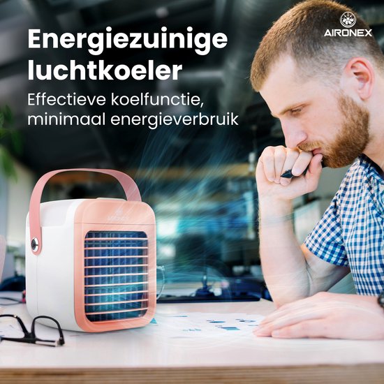 Rafraîchisseur d'air portable rose - Rafraîchisseur d'air sans fil avec réservoir d'eau par Aironex - Fonction d'humidification - Rafraîchisseur d'air sans climatisation - Ventilateur de table - Support de ventilateur - Augmentez votre productivité et vot