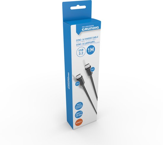Grundig Câble USB-C vers USB-C - Câble de charge 1 mètre - USB 3.2 Gen 2 - Chargement et synchronisation - 10Gbps - Chargement rapide - Noir