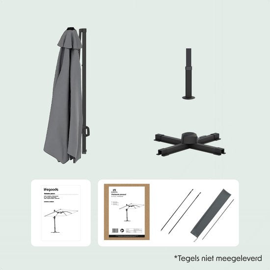 LifeGoods Parasol - 300x300 cm - inclinable - 7 supports - imperméable - avec housse - Anthracite