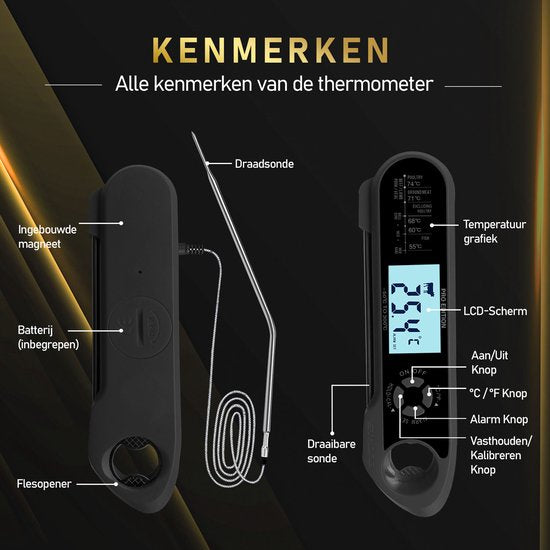 MostEssential 2-in-1 Thermomètre à viande - PRO Edition - Thermomètre BBQ - Thermomètre à cœur - Thermomètre de four - Thermomètre de cuisine - Numérique - Sans fil - Etanche - MODÈLE 2023