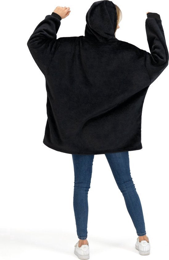 O'DADDY® Couverture en polaire - Plaid en polaire - Couverture en polaire avec manches - Super doux - Plaids avec manches - Sweat à capuche - Sweat à capuche hommes - Sweat à capuche femmes - Sweat à capuche unisexe - Sweat à capuche noir