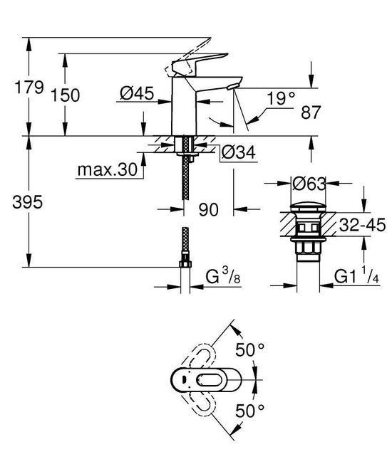 GROHE Start Loop mitigeur lavabo - Bec bas - Avec vidage push open