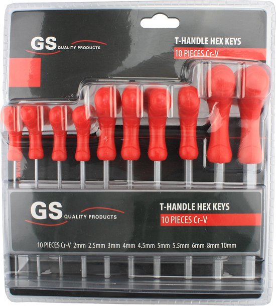 GS Jeu de clés Allen avec poignée en T 10 pièces - jeu de clés Allen / Clé Allen extra longue