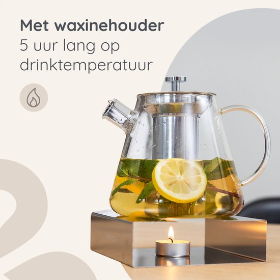 Deleca Théière en verre Clarity - Avec filtre en acier inoxydable et chauffe-plat - Pour thé en vrac / fleurs de thé - Cadeau de Noël - Verre borosilicaté / 1.5L