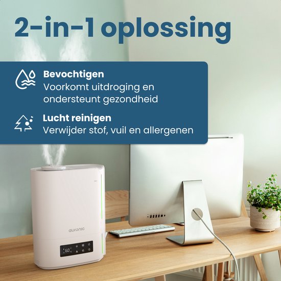 Humidificateur Auronic - 5 litres - Convient au salon, au bureau, à la chambre à coucher, à la chambre de bébé et plus encore - Sans BPA - Blanc