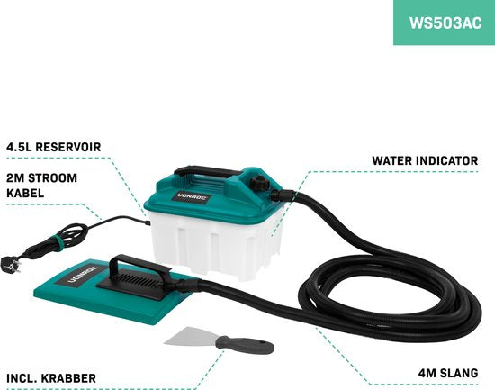 VONROC Défroisseur à papier peint - 2300W - 4.5L - 4m de tuyau - Grattoir inclus - Avec grande et petite plaque à vapeur