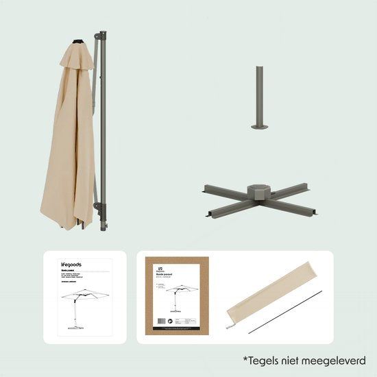 Parasol - LifeGoods - Ø300 cm - 30° inclinable - One-push System - Imperméable - avec housse - Taupe